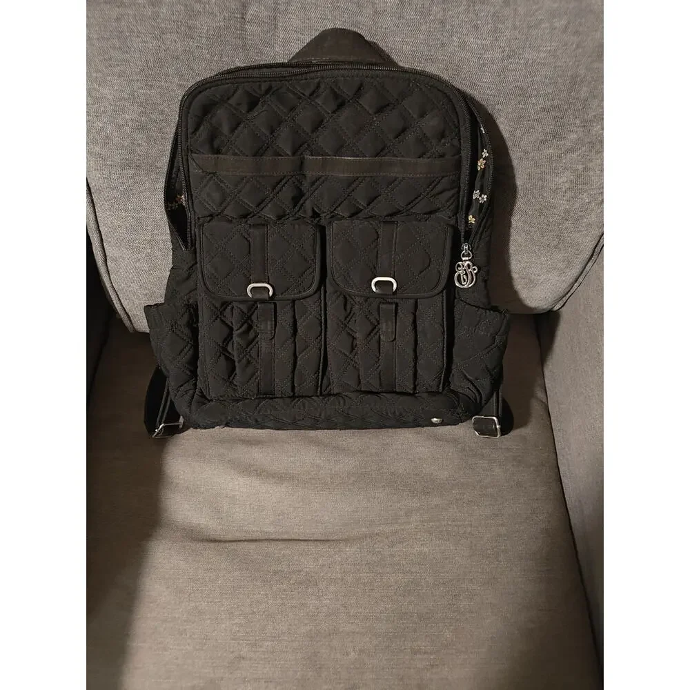 Vera Bradley Campus Backpack Purse Black Quilt Microfiber Utility Academia Boho